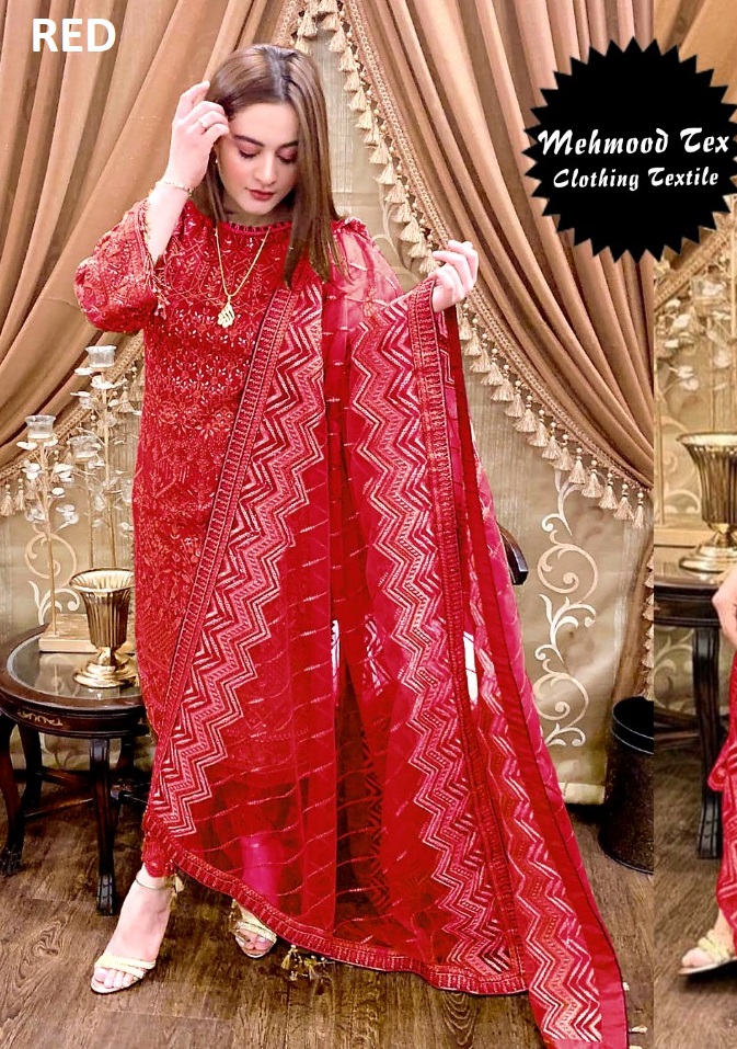 MEHMOOD TEX M 01 RED SALWAR KAMEEZ WHOLESALER