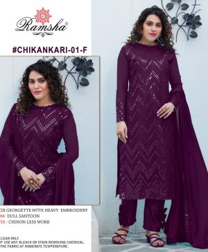 RAMSHA 01 F CHIKANKARI PAKISTANI SALWAR KAMEEZ WHOLESALER