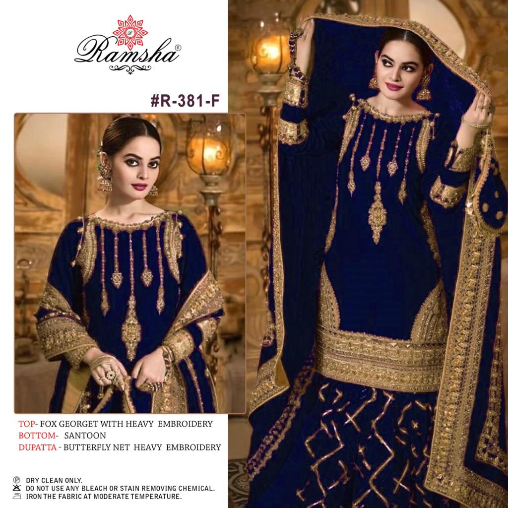 RAMSHA 381 F PAKISTANI SALWAR KAMEEZ WHOLESALER