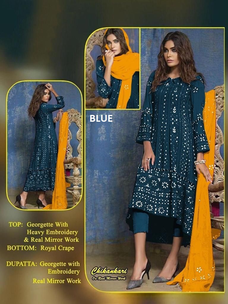 VS FASHION BLUE CHIKANKARI PAKISTANI SALWAR KAMEEZ WHOLESALER