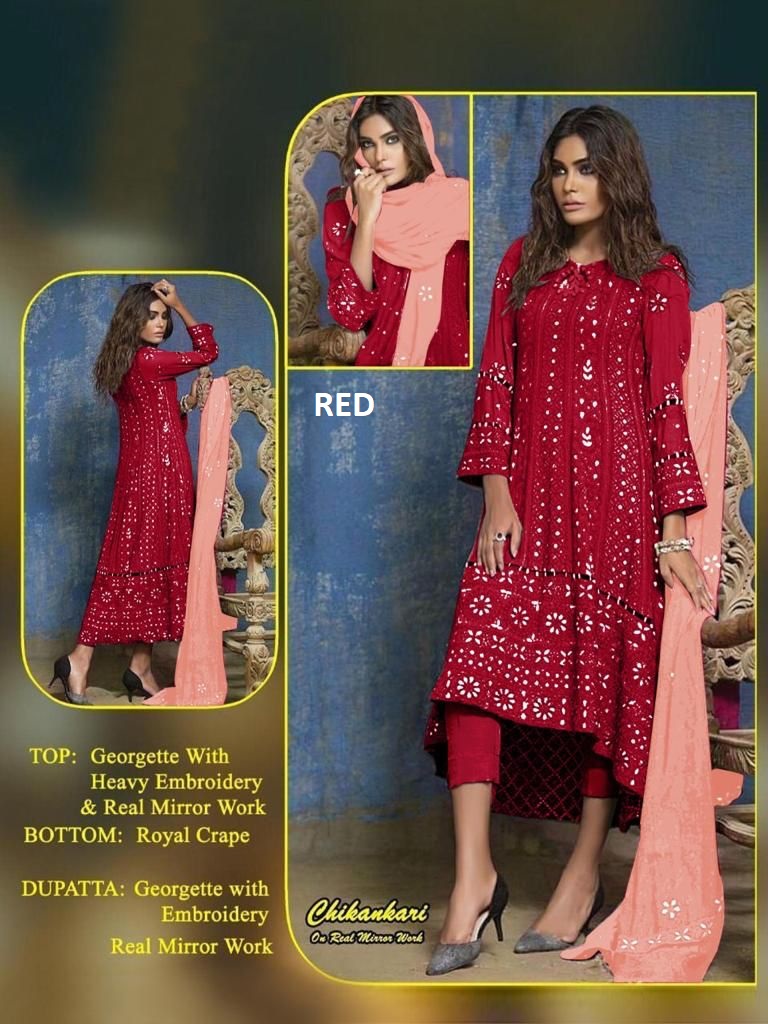 VS FASHION RED CHIKANKARI PAKISTANI SALWAR KAMEEZ WHOLESALER