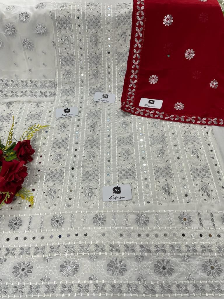 VS FASHION WHITE CHIKANKARI PAKISTANI SALWAR KAMEEZ WHOLESALER