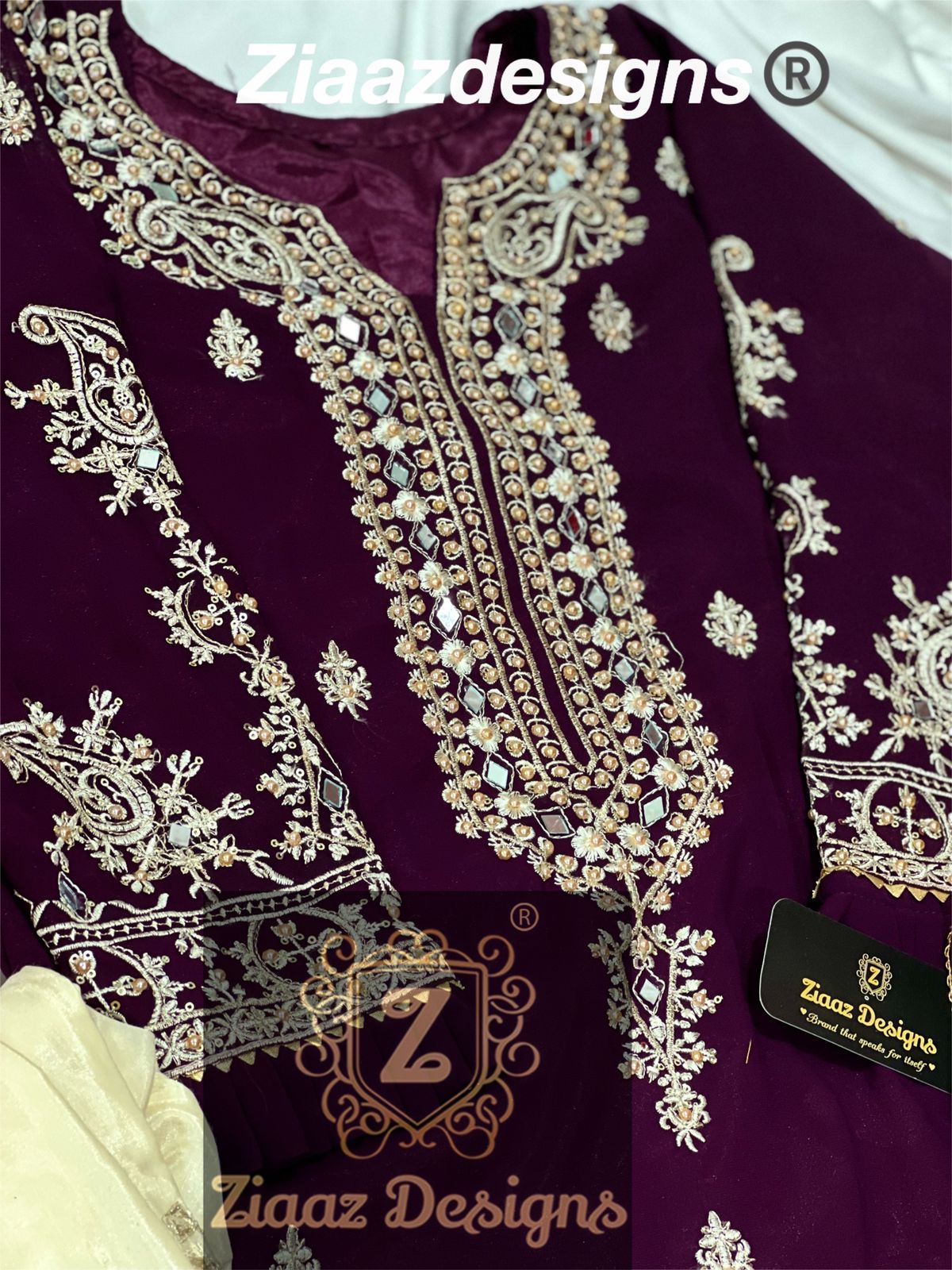 ZIAAZ DESIGNS MIRROR WINE SALWAR KAMEEZ WHOLESALER