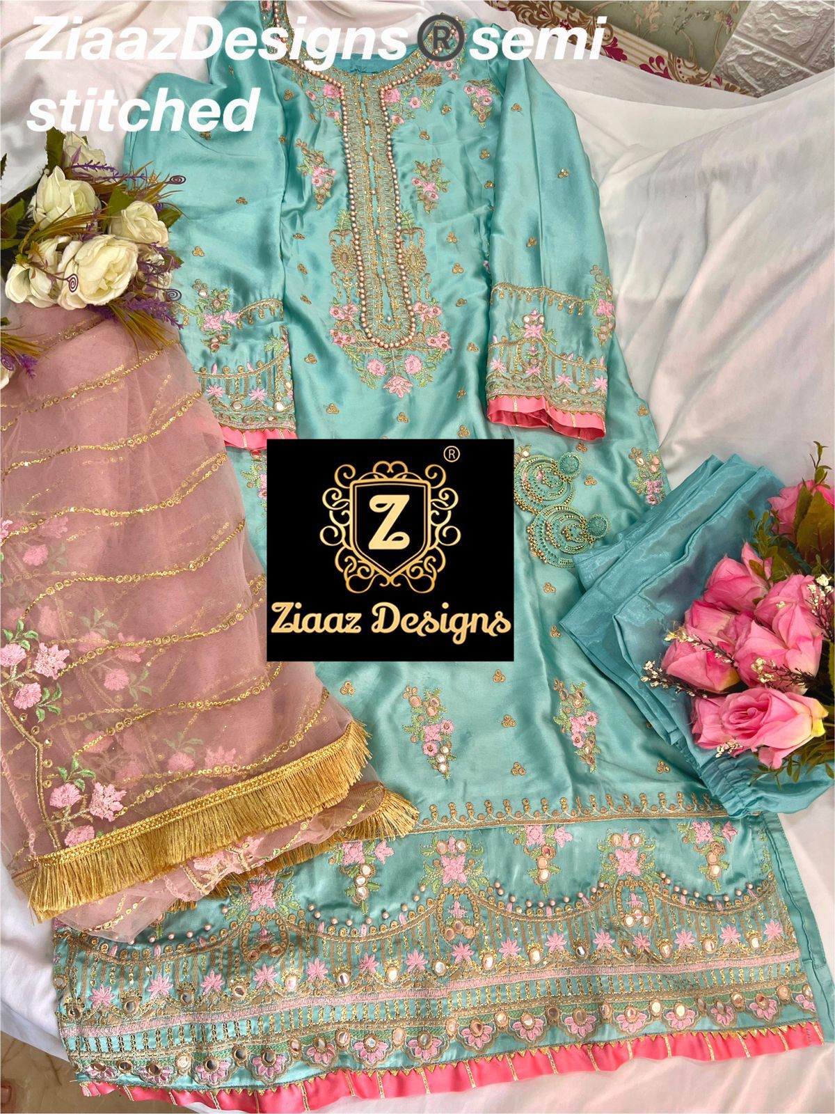 ZIAAZ DESIGNS NOOR SKY SATIN SALWAR KAMEEZ WHOLESALER