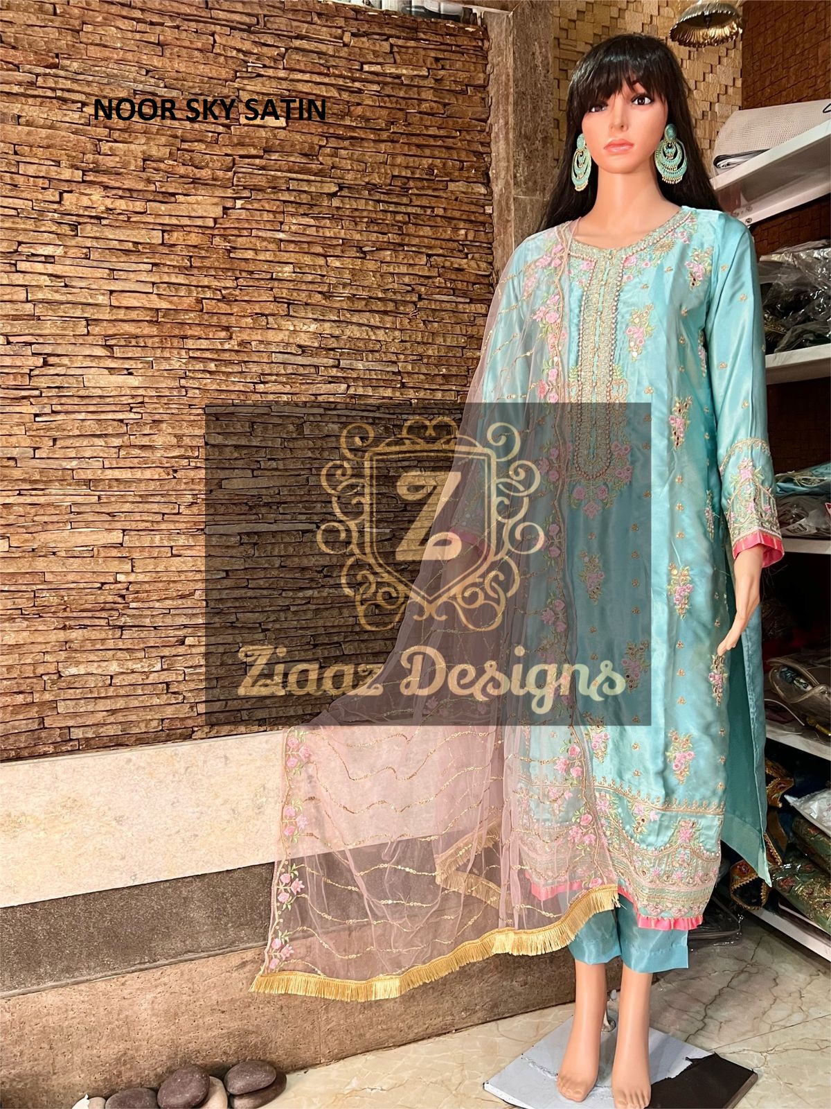 ZIAAZ DESIGNS NOOR SKY SATIN SALWAR KAMEEZ WHOLESALER