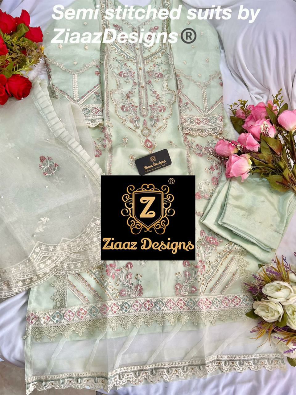 ZIAAZ NOOR LIGHT GREEN PAKISTANI SALWAR KAMEEZ WHOLESALER