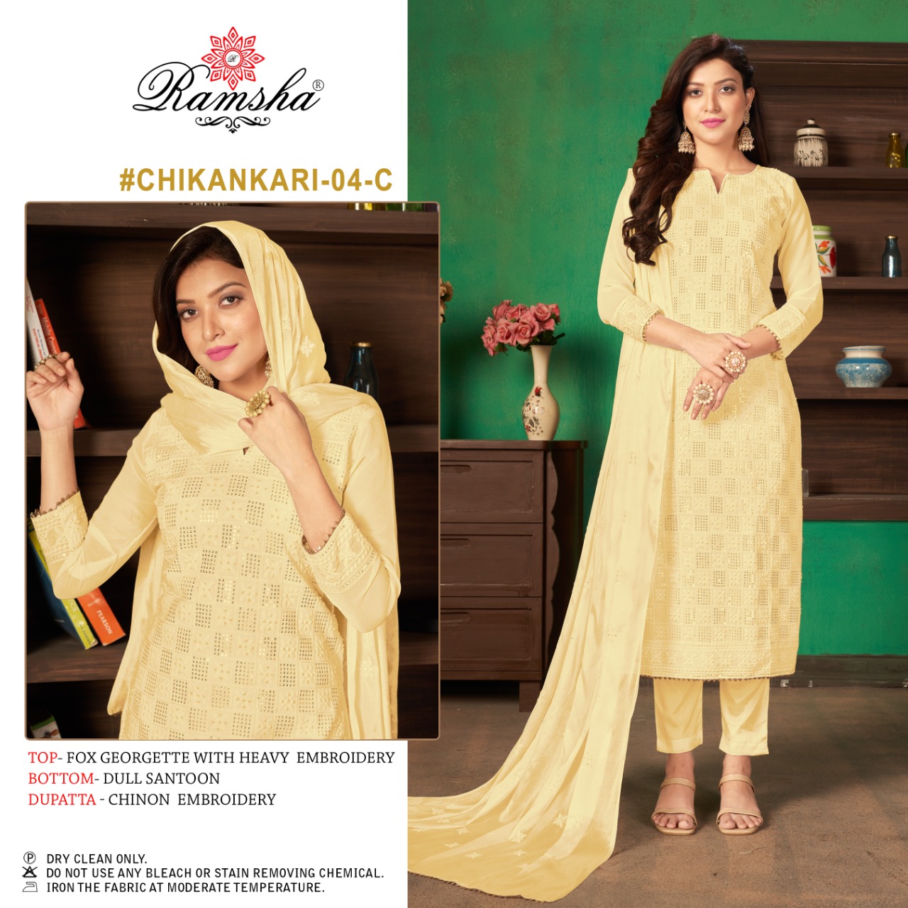 RAMSHA CHIKANKARI 04 C PAKISTANI SALWAR KAMEEZ WHOLESALER