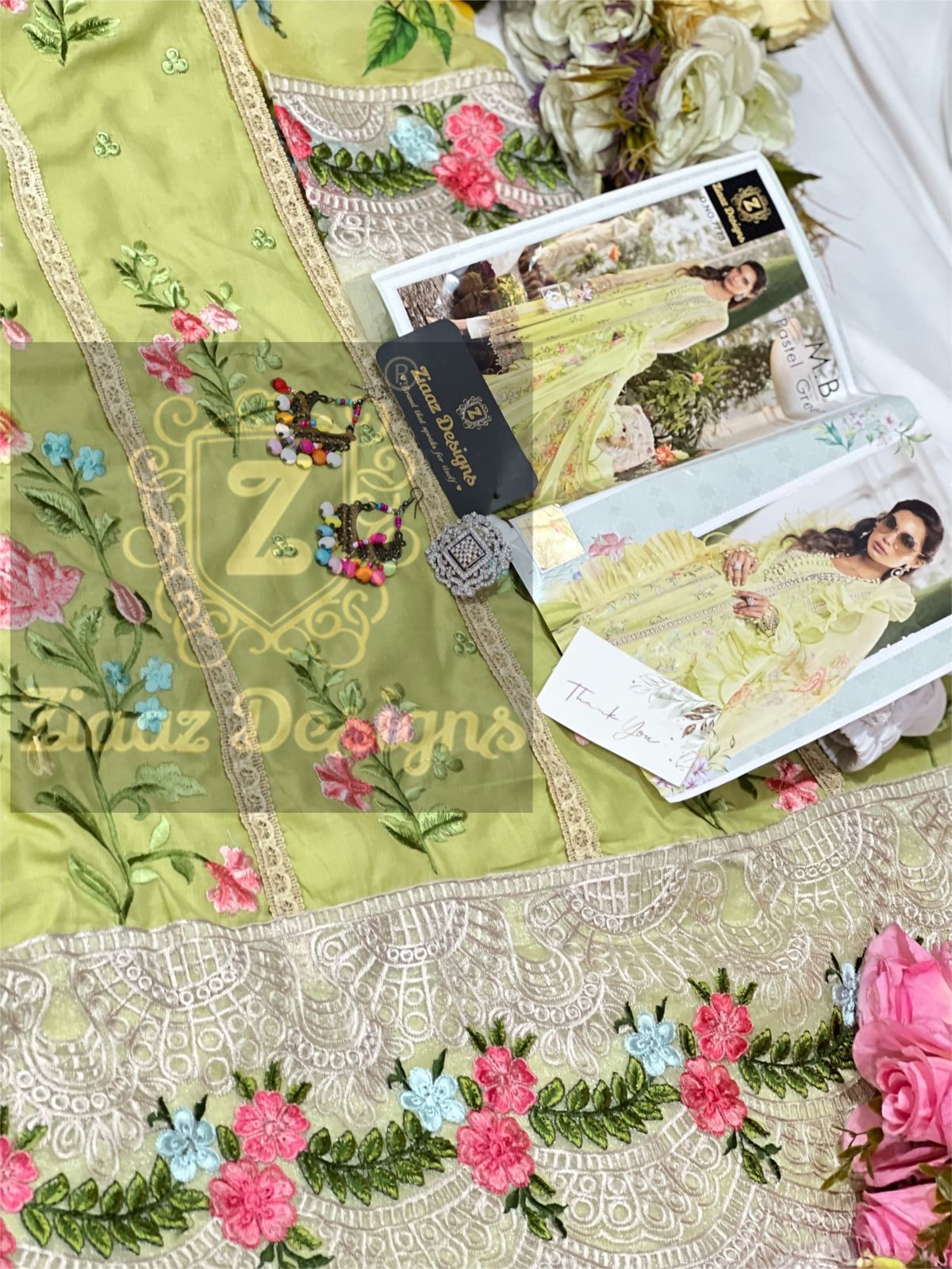 ZIAAZ 7773 M B PASTEL GREEN PAKISTANI SALWAR KAMEEZ WHOLESALER