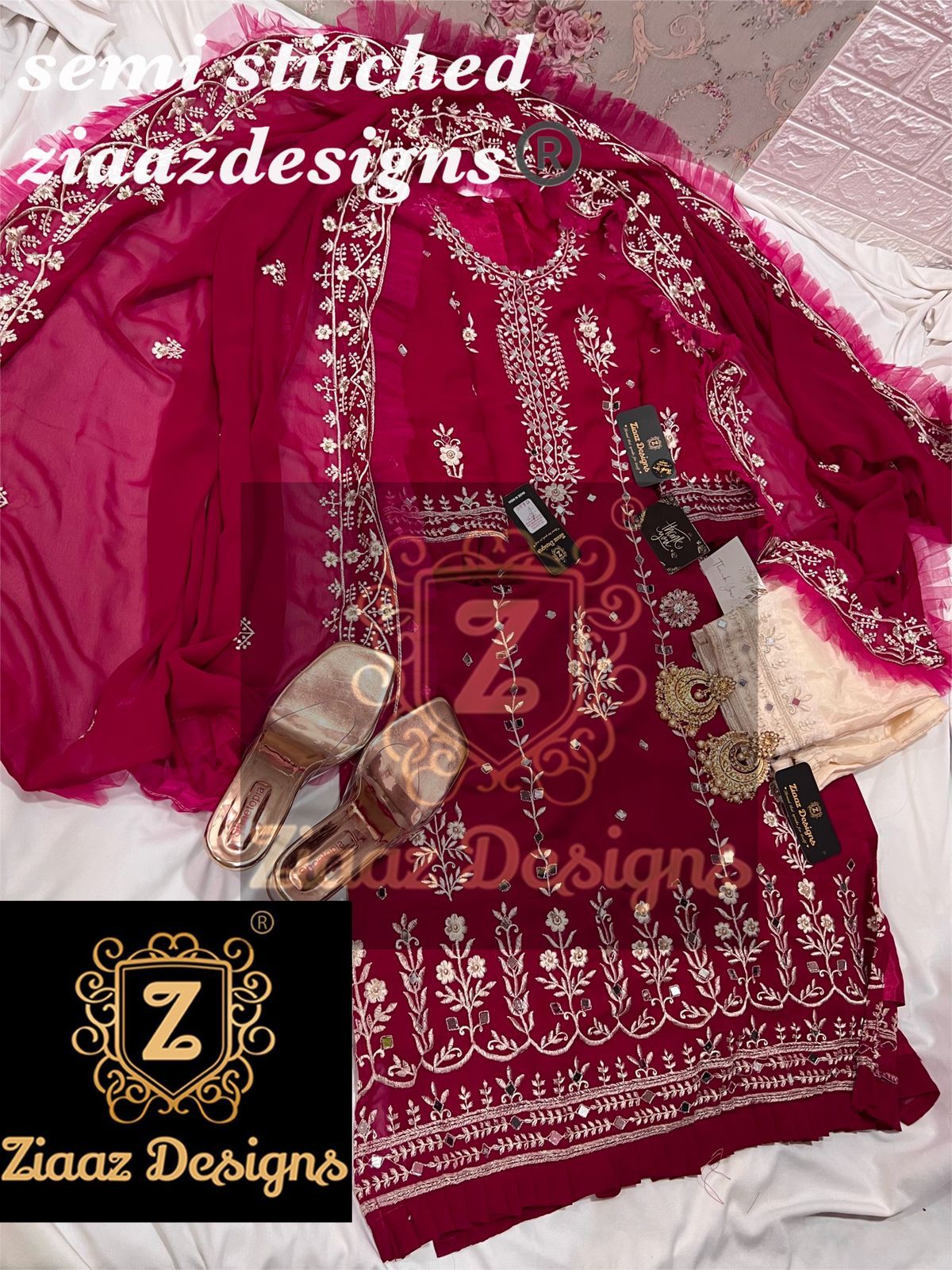 ZIAAZ DESIGNS RAANI PINK MIRROR SALWAR KAMEEZ WHOLESALER