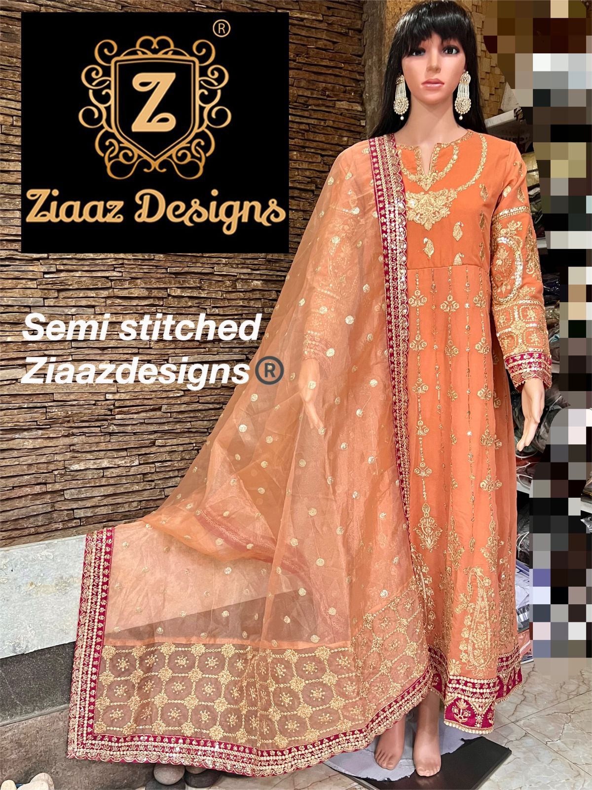 ZIAAZ Z SERIES HIT PAKISTANI PEACH GOWNS WHOLESALER