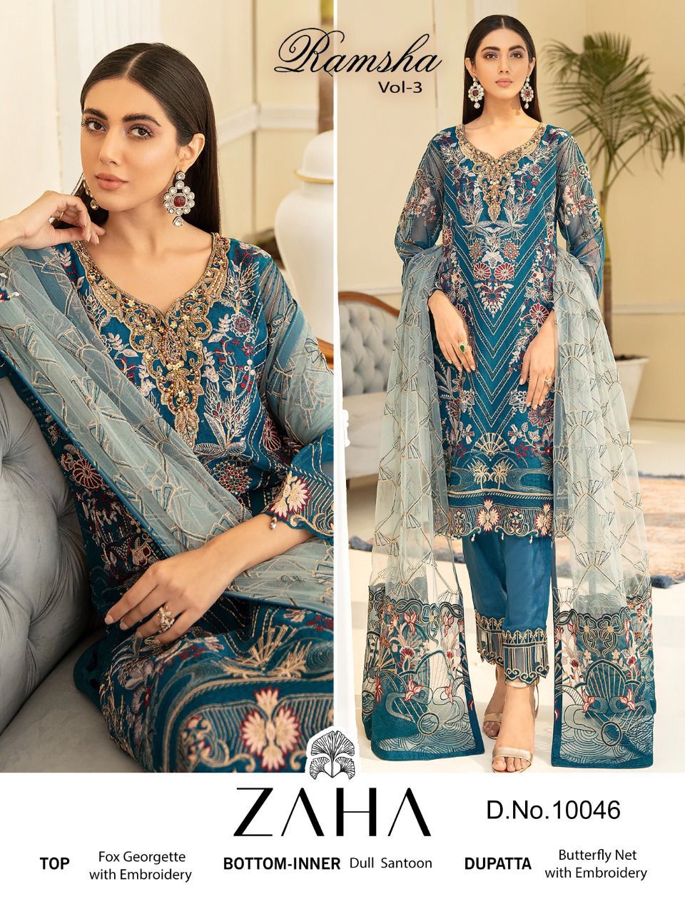 ZAHA 10046 RAMSHA VOL 3 PAKISTANI SALWAR KAMEEZ WHOLESALER