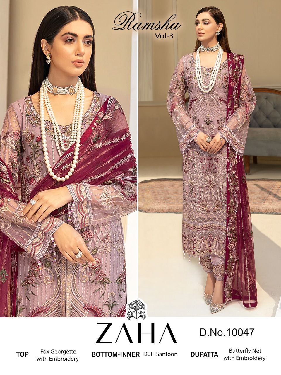 ZAHA 10047 RAMSHA VOL 3 PAKISTANI SALWAR KAMEEZ WHOLESALER