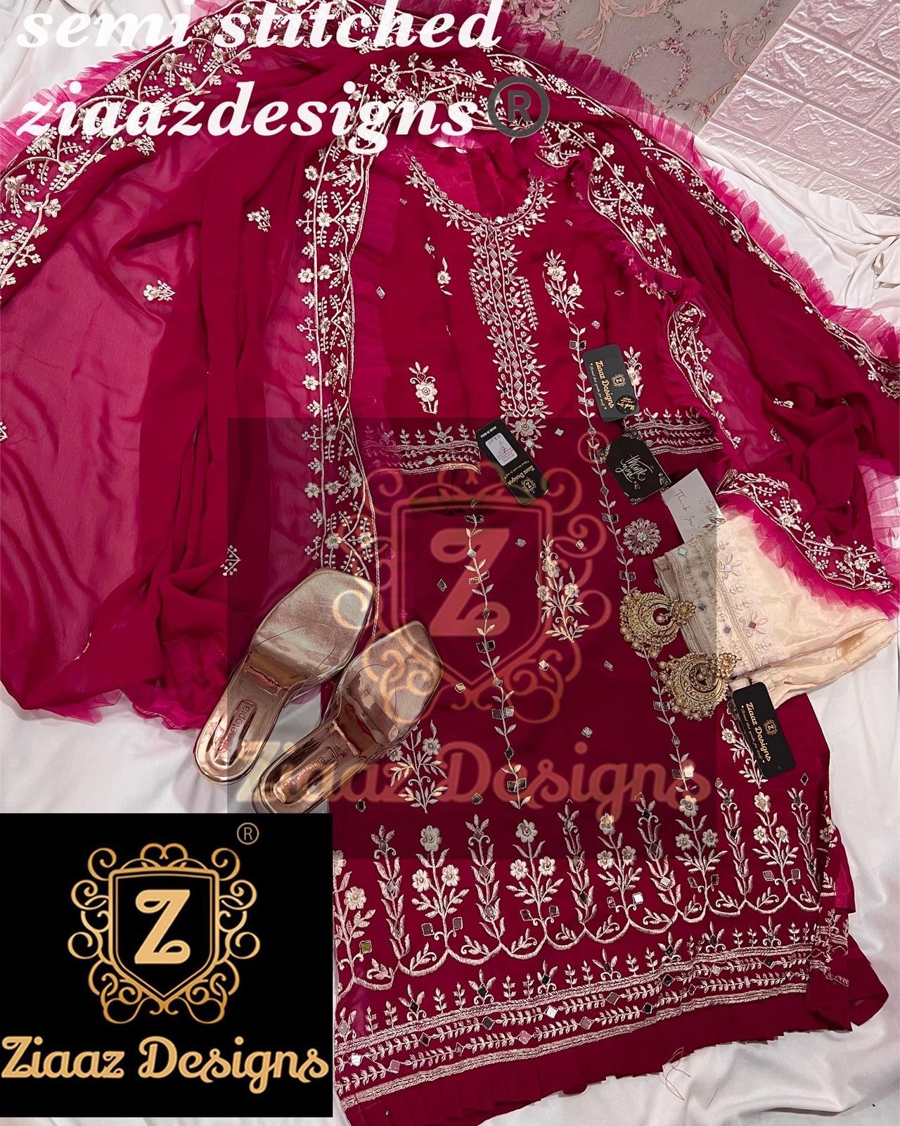 ZIAAZ DESIGNS RAANI PINK MIRROR SALWAR KAMEEZ WHOLESALER