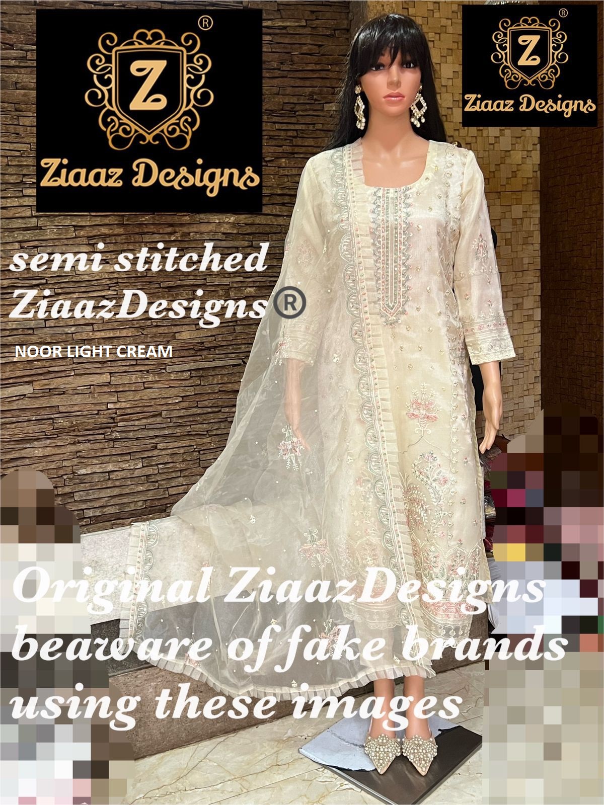 ZIAAZ NOOR LIGHT CREAM PASTEL SALWAR KAMEEZ WHOLESALER