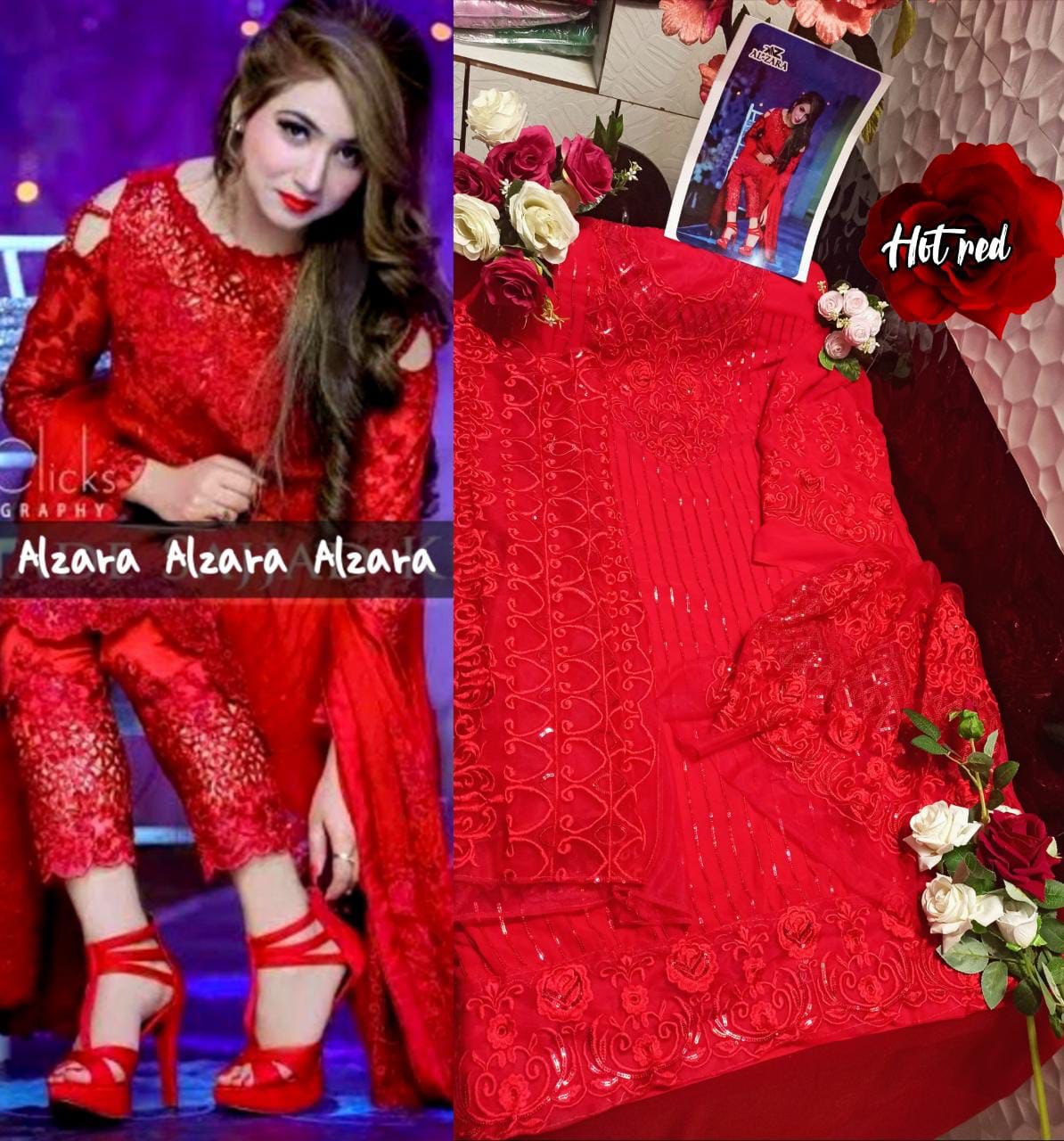 AL ZARA HOT RED BRIDEL PAKISTANI SALWAR KAMEEZ WHOLESALER