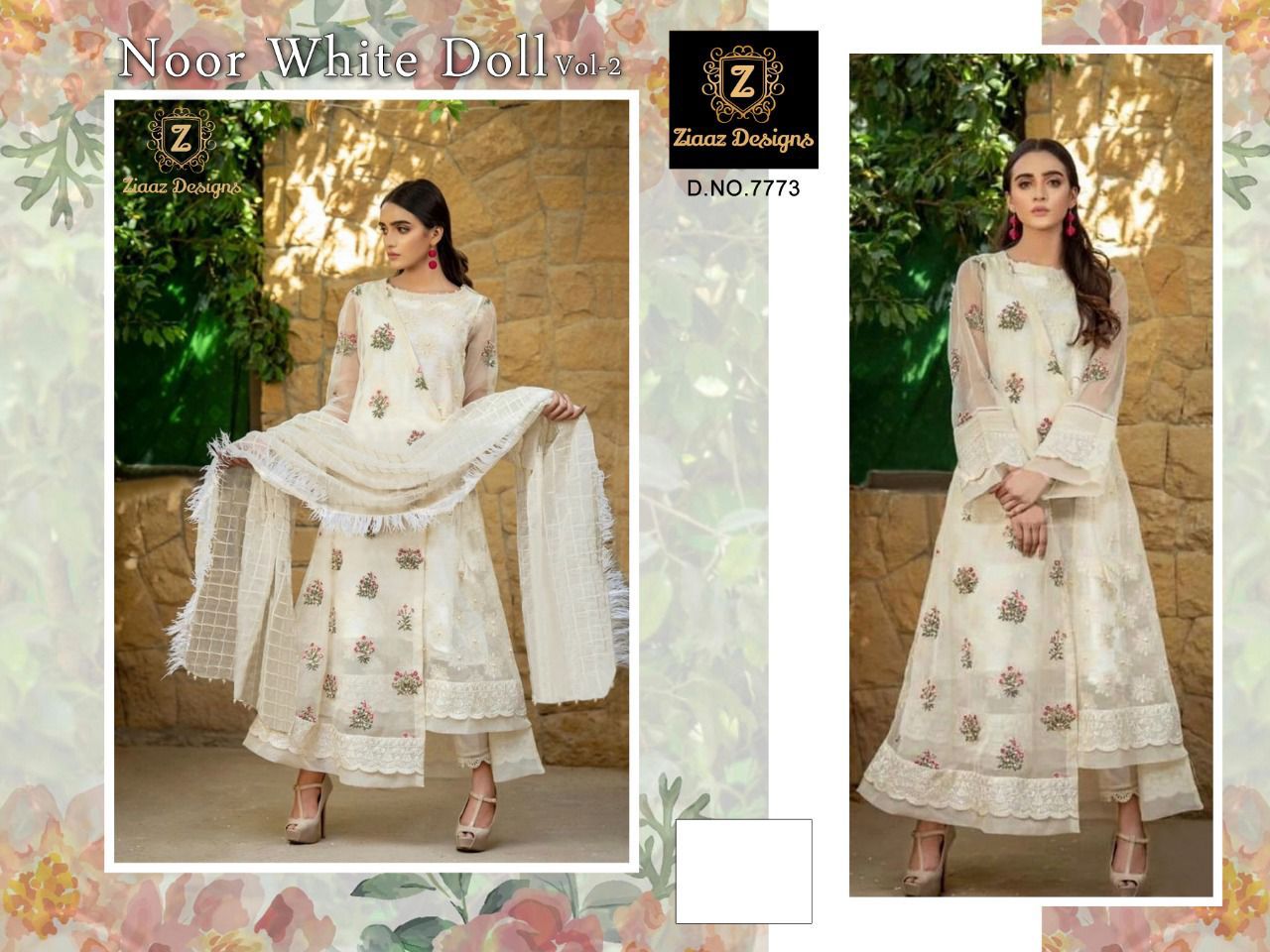 ZIAAZ 7773 NOOR WHITE DOLL VOL 2 SALWAR KAMEEZ WHOLESALER