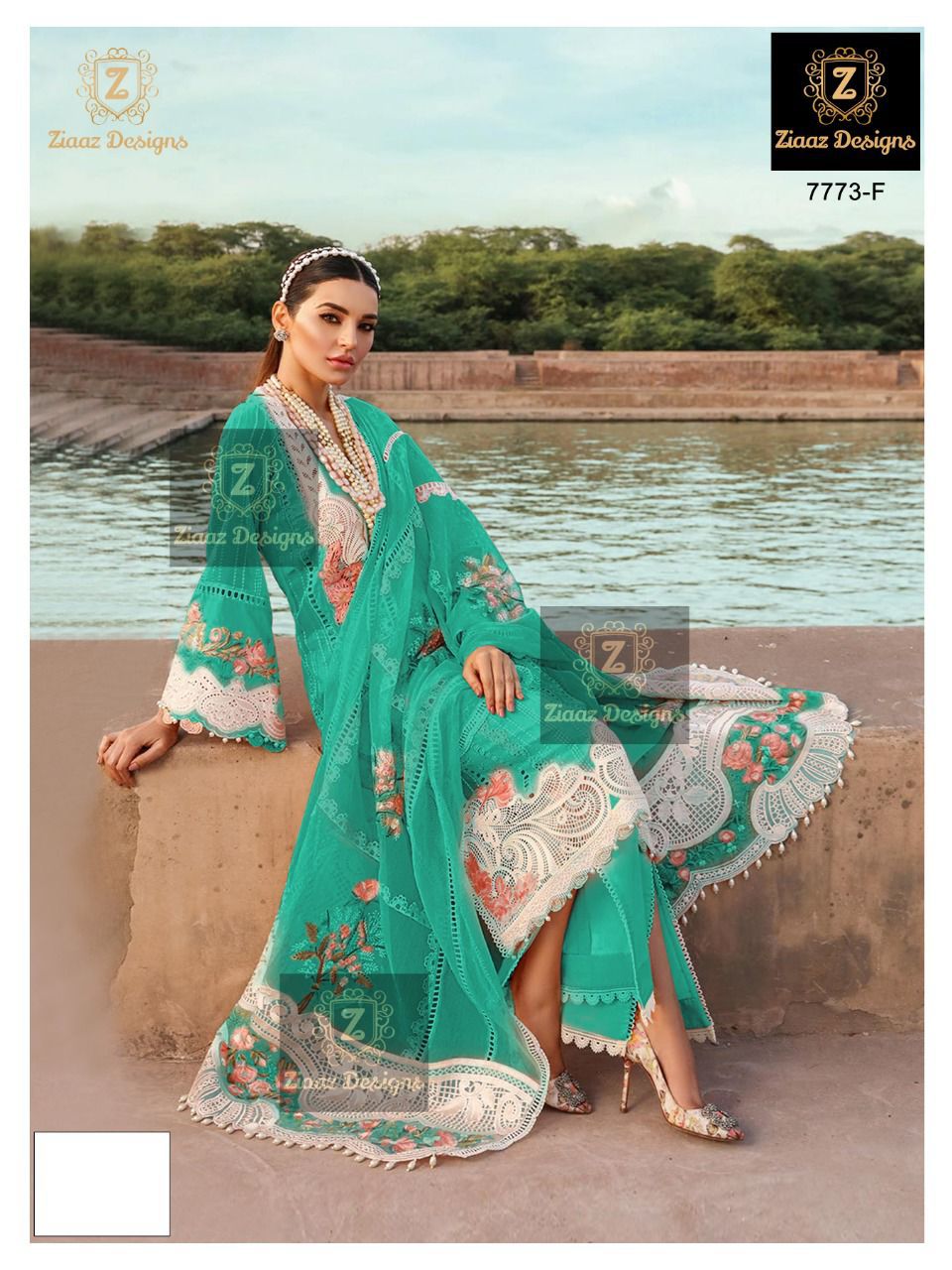 ZIAAZ 7773 F RAMA GREEN SALWAR KAMEEZ WHOLESALER