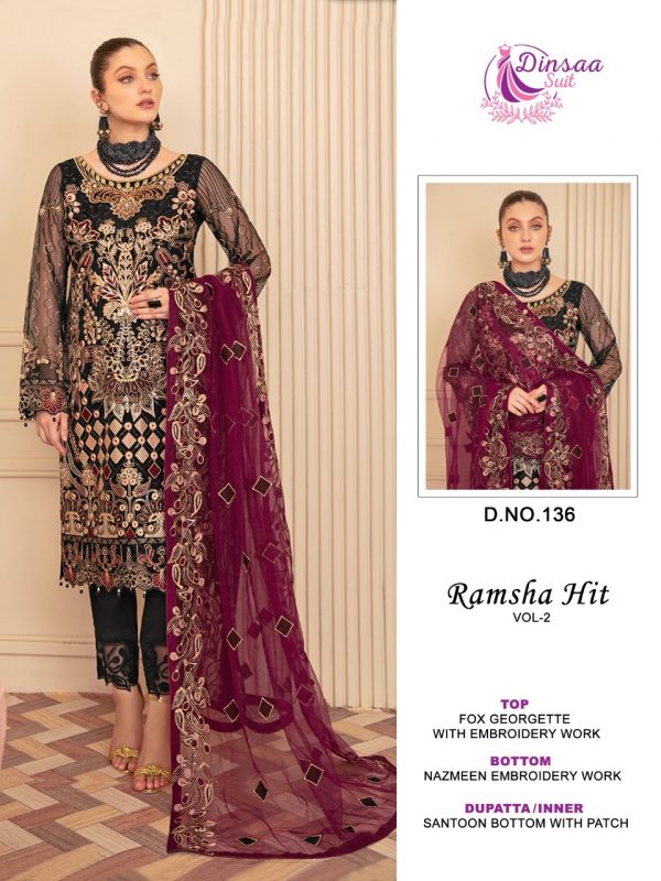 DINSAA SUIT 136 RAMSHA HIT VOL 2 PAKISTANI SUITS IN INDIA