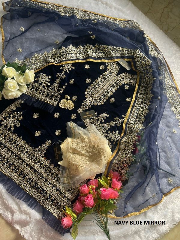 ZIAAZ DESIGNS NAVY BLUE MIRROR VELVET PAKISTANI SUITS