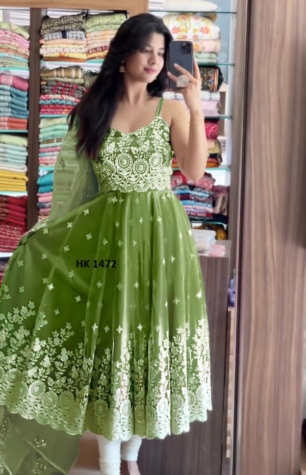 HK 1472 GREEN READYMADE GOWN MANUFACTURER