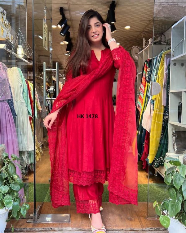 HK 1478 RED READYMADE GOWN WHOLESALER