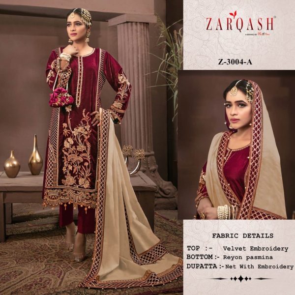 ZARQASH Z 3004 A READYMADE VELVET PAKISTANI SUITS