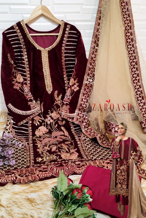 ZARQASH Z 3004 A READYMADE VELVET PAKISTANI SUITS