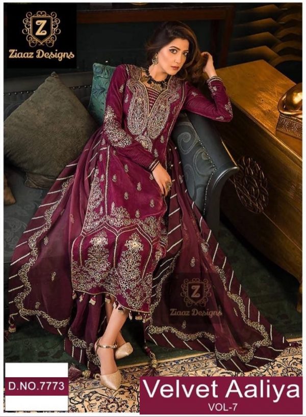 ZIAAZ DESIGNS 7773 AALIYA VOL 7 VELVET PAKISTANI SUITS