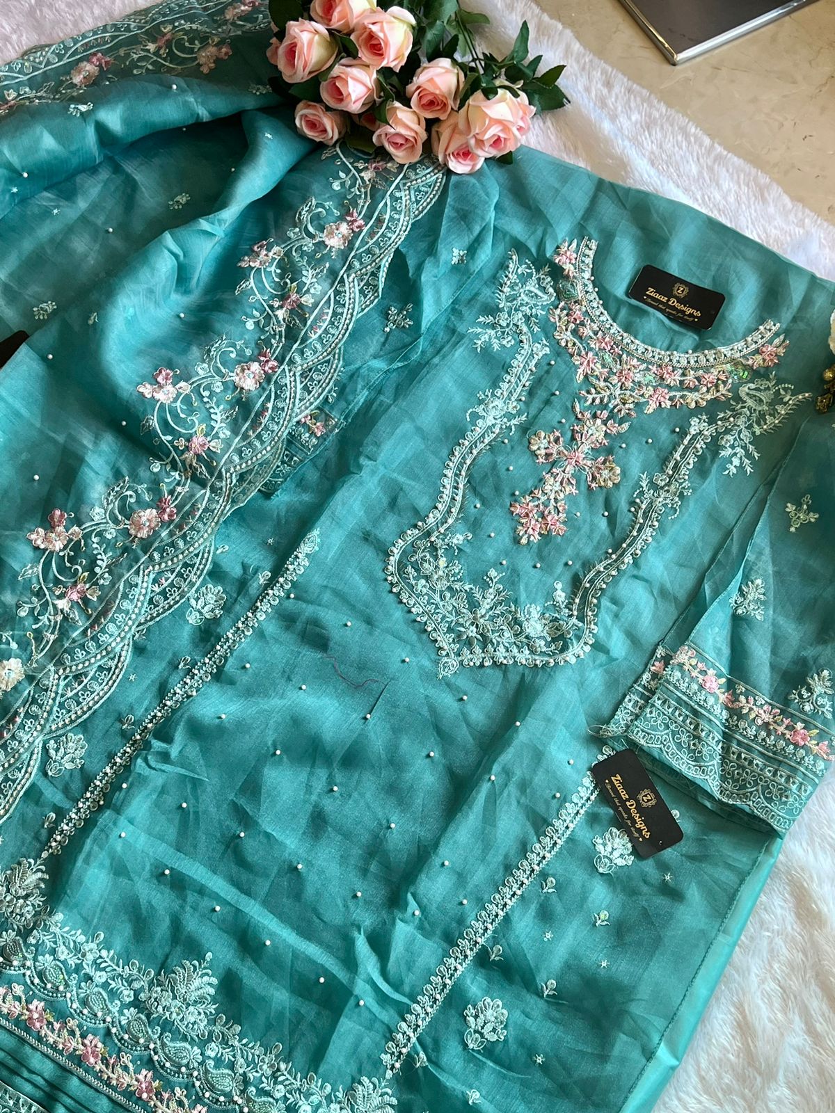 ZIAAZ DESIGNS NOOR TIFFANY AQUA PAKISTANI SUITS IN INDIA