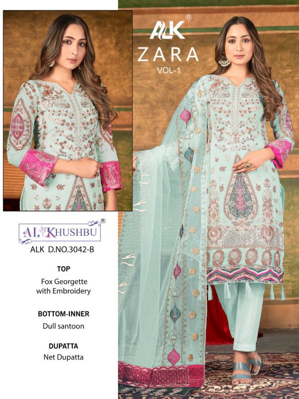 AL KHUSHBU 3042 B ZARA VOL 1 PAKISTANI SUITS IN INDIA