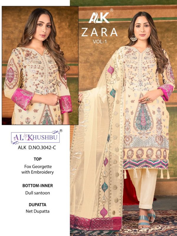 AL KHUSHBU 3042 C ZARA VOL 1 PAKISTANI SUITS IN INDIA