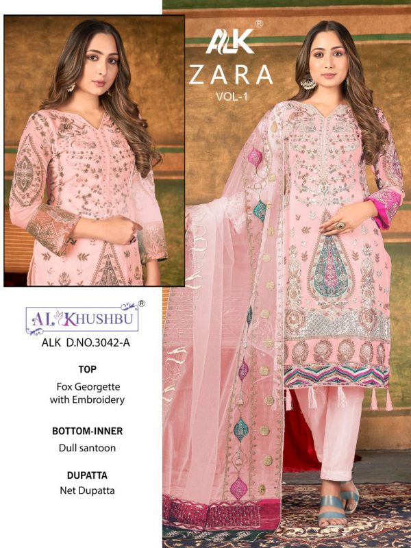 AL KHUSHBU 3042 A ZARA VOL 1 PAKISTANI SUITS IN INDIA