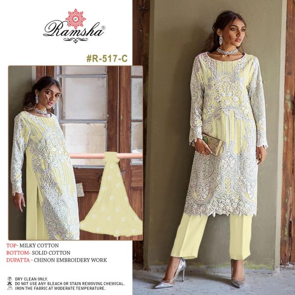 RAMSHA FASHION R 517 C PAKISTANI SUITS MANUFACTURER