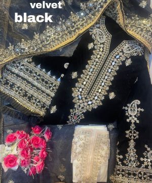 VS FASHION BLACK VELVET PAKISTANI SUITS IN INDIA