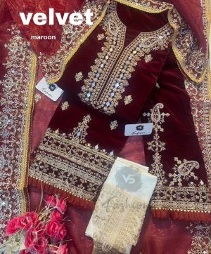 VS FASHION MAROON VELVET PAKISTANI SUITS IN INDIA