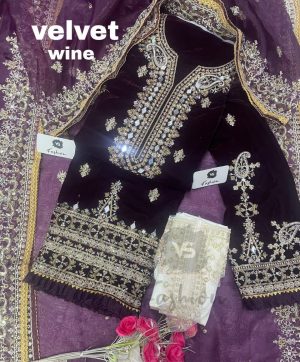 VS FASHION WINE VELVET PAKISTANI SUITS IN INDIA