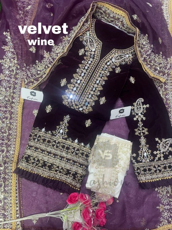 VS FASHION WINE VELVET PAKISTANI SUITS IN INDIA