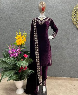 WINE VELVET SALWAR KAMEEZ WHOLESALER