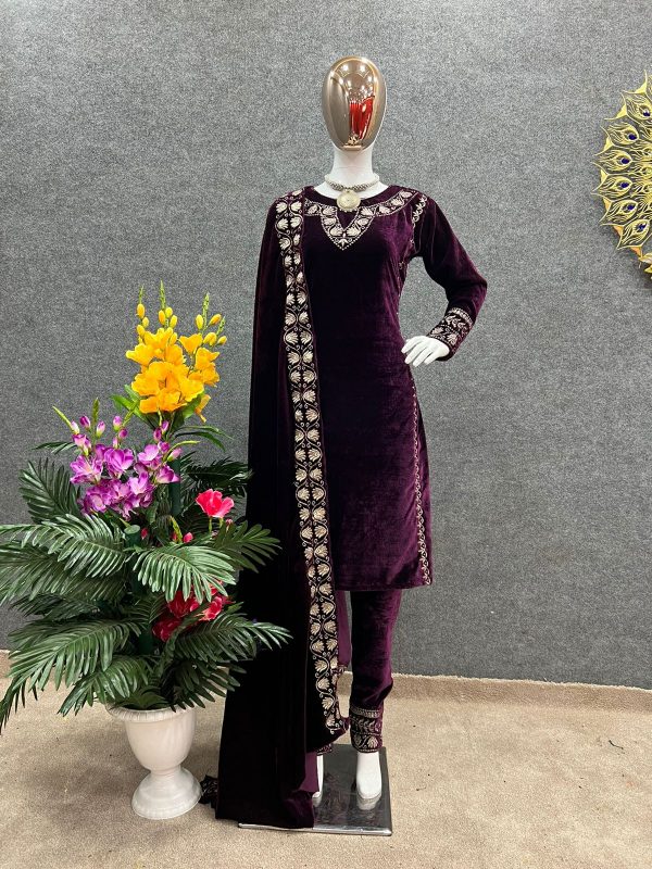 WINE VELVET SALWAR KAMEEZ WHOLESALER