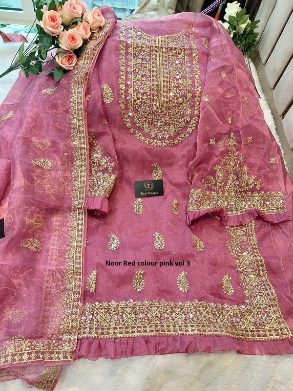 ZIAAZ DESIGNS NOOR RED COLOUR PINK VOL 3 PAKISTANI SUITS