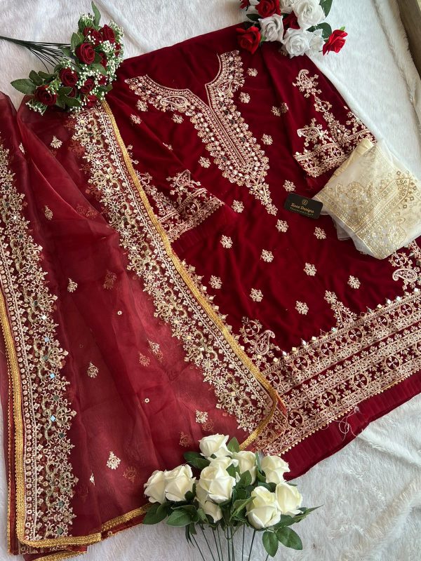 ZIAAZ RED VELVET MIRROR PAKISTANI SUITS MANUFACTURER