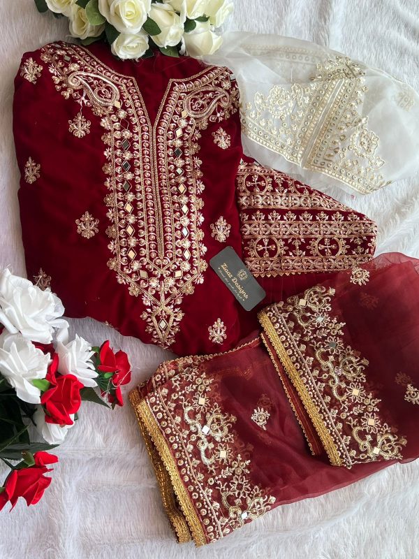 ZIAAZ RED VELVET MIRROR PAKISTANI SUITS MANUFACTURER