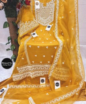 Top : ORGENZA WITH HEAVY EMBROIDERY WORK & PEARL WORK IN FRONT AND SLEEVES ?Inner & Bottom:- SANTOON ?Dupatta : ORGENZA WITH HEAVY EMBROIDERY & PEARL WORK AND LACE BORDERS