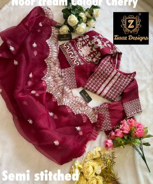 ZIAAZ 7773 109 NOOR CREAM CHERRY PAKISTANI SUITS