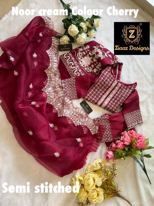 ZIAAZ 7773 109 NOOR CREAM CHERRY PAKISTANI SUITS