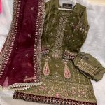 ZIAAZ 7773 170 NOOR DARK OLIVE PAKISTANI SUITS