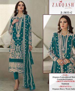 ZARQASH 3033 C ORGANZA PAKISTANI SUITS