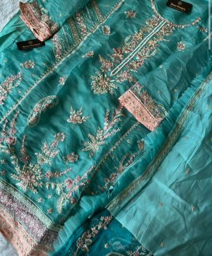 ZIAAZ DESIGNS 164 A AQUA ORGANZA SALWAR KAMEEZ