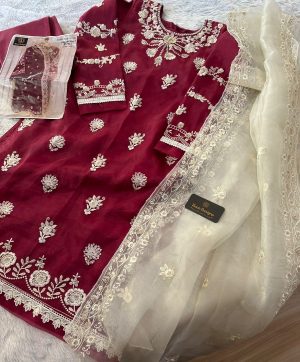 ZIAAZ DESIGNS 249 CHERRY ORGANZA SALWAR KAMEEZ