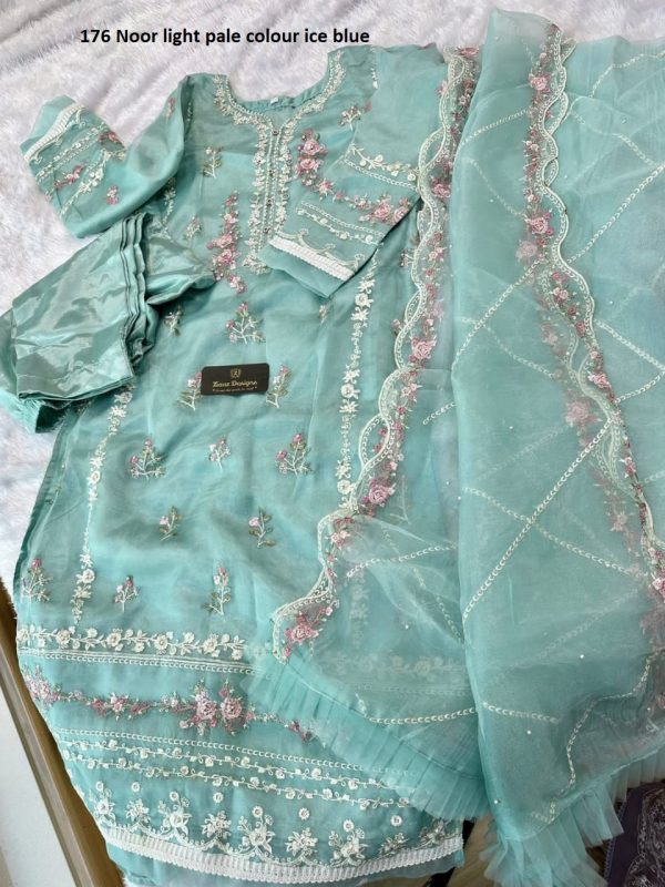 ZIAAZ DESIGNS 176 NOOR LIGHT ICE BLUE READYMADE SUITS